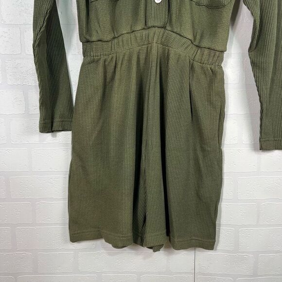 Morning side Womens Waffle Knit Romper Size Small Army Green Vintage Cotton Long - Picture 4 of 15